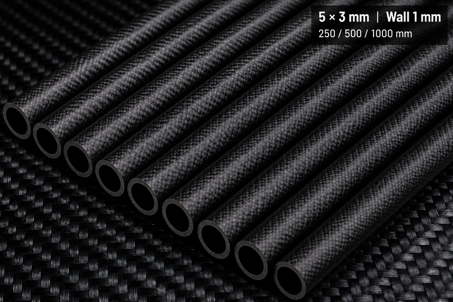 5mm OD × 3mm ID × 1000mm Carbon Fiber Tube