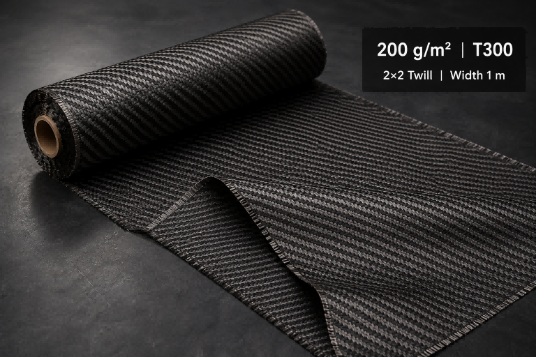 200 g/m² T300 Carbon Fiber Fabric – 2×2 Twill