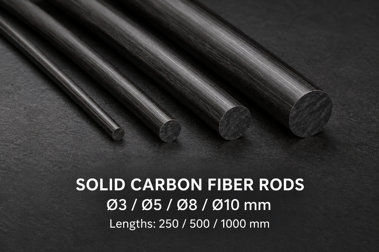 3mm Solid Carbon Fiber Rod – 250, 500 and 1000mm